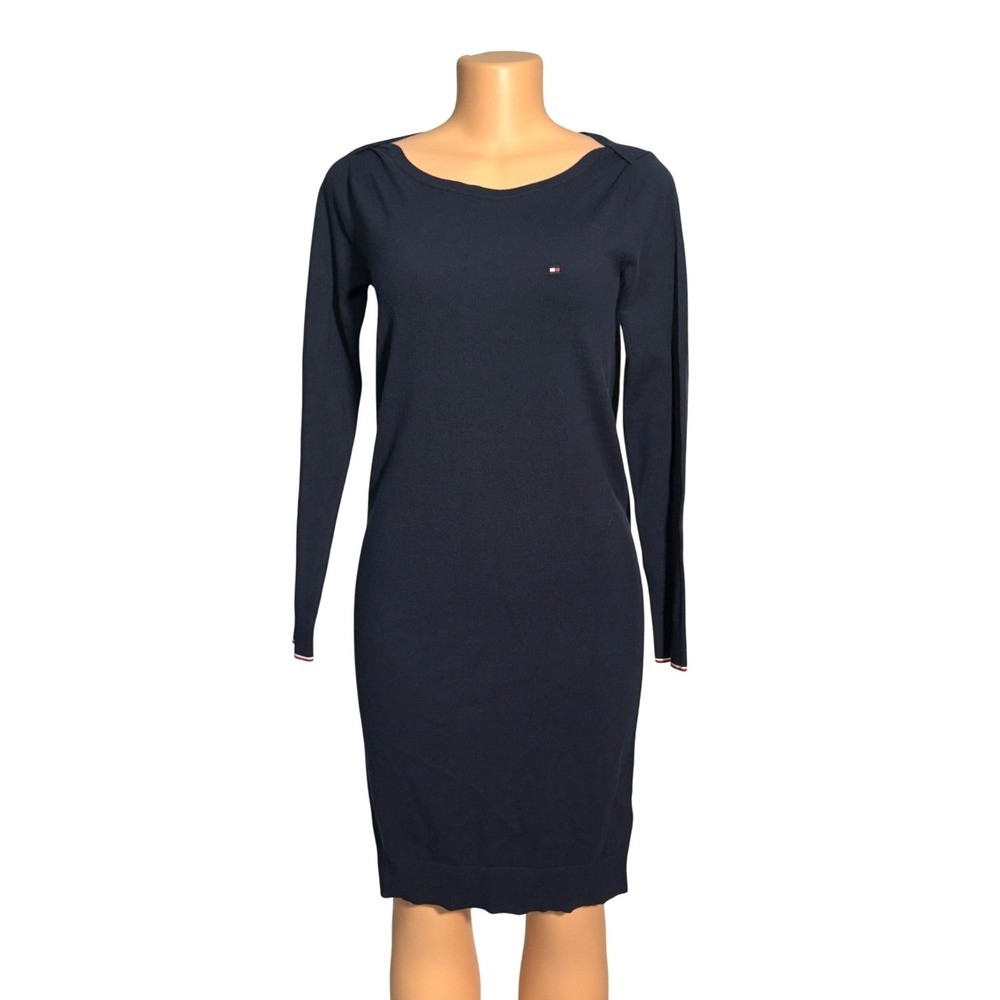 Tommy Hilfiger Sweater Dress Women S Navy Blue New Long Sleeve Boat Neck Knit